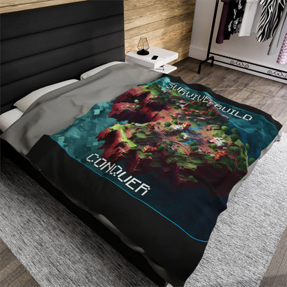 Goated Goods - Minecraft - Survive, Build, Conquer  - Velveteen Plush Blanket