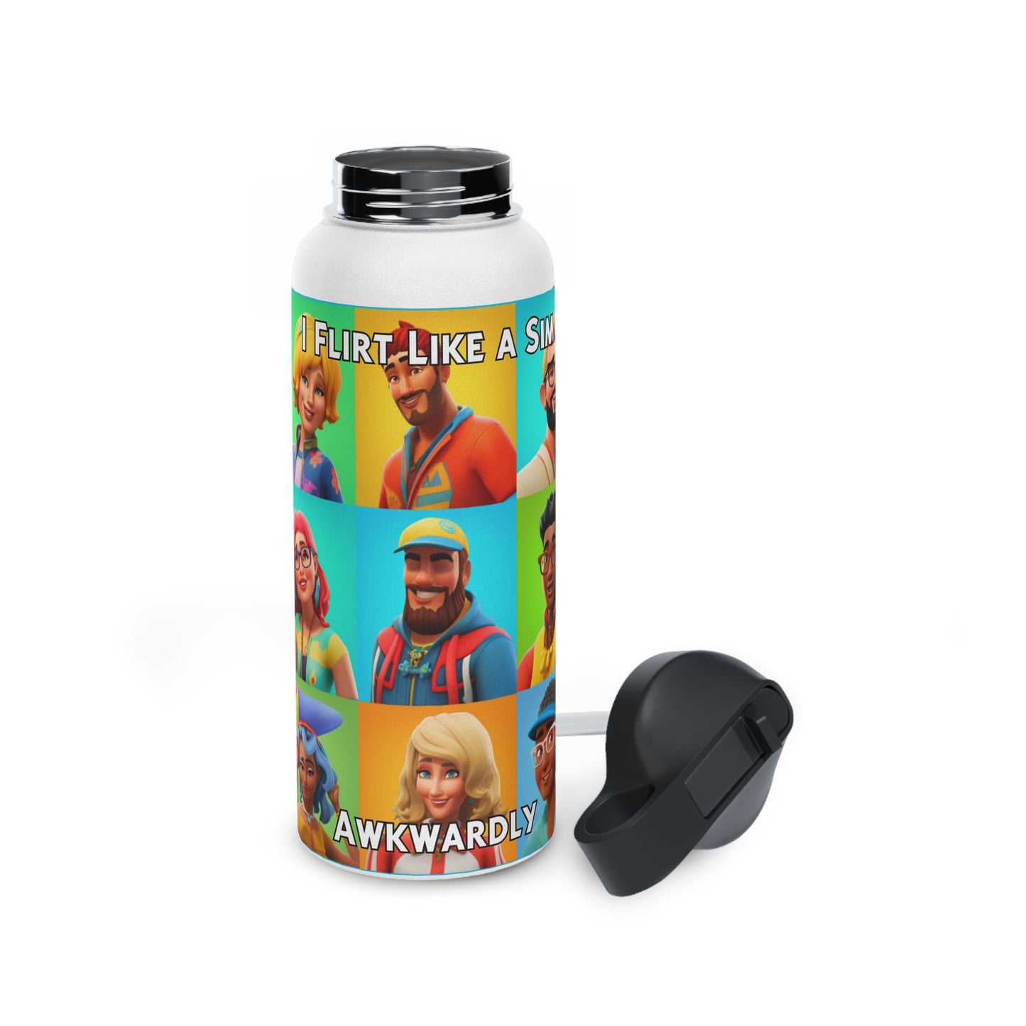 Goated Goods - The Sims - I Flirt Like a Sim Awkwardly  - Stainless Steel Water Bottle, Standard Lid