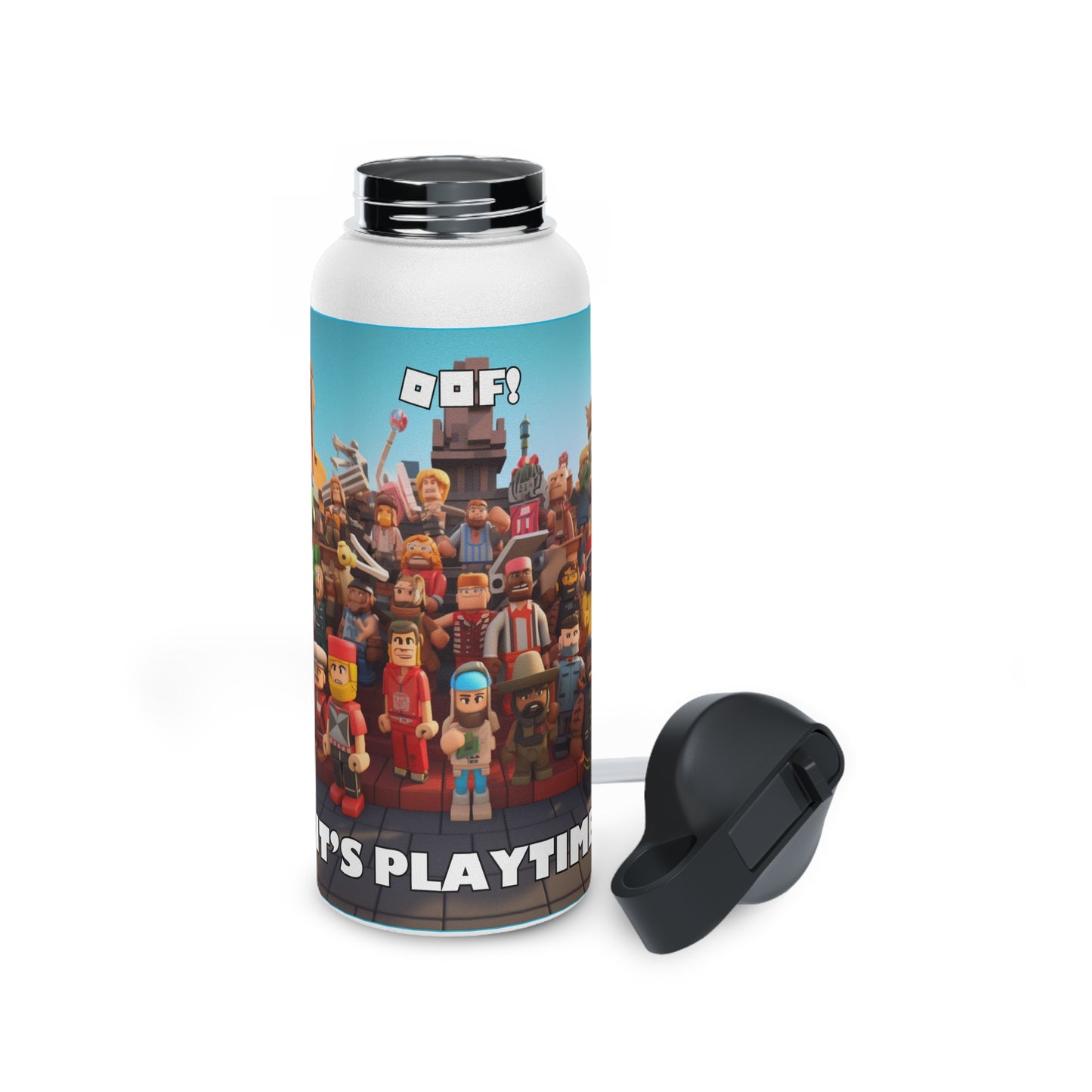 Goated Goods - Roblox - Oof! It's Playtime!  - Stainless Steel Water Bottle, Standard Lid