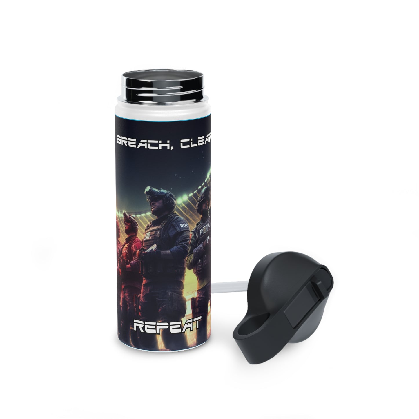 Goated Goods - Rainbow Siege - Breach, Clear, Repeat  - Stainless Steel Water Bottle, Standard Lid