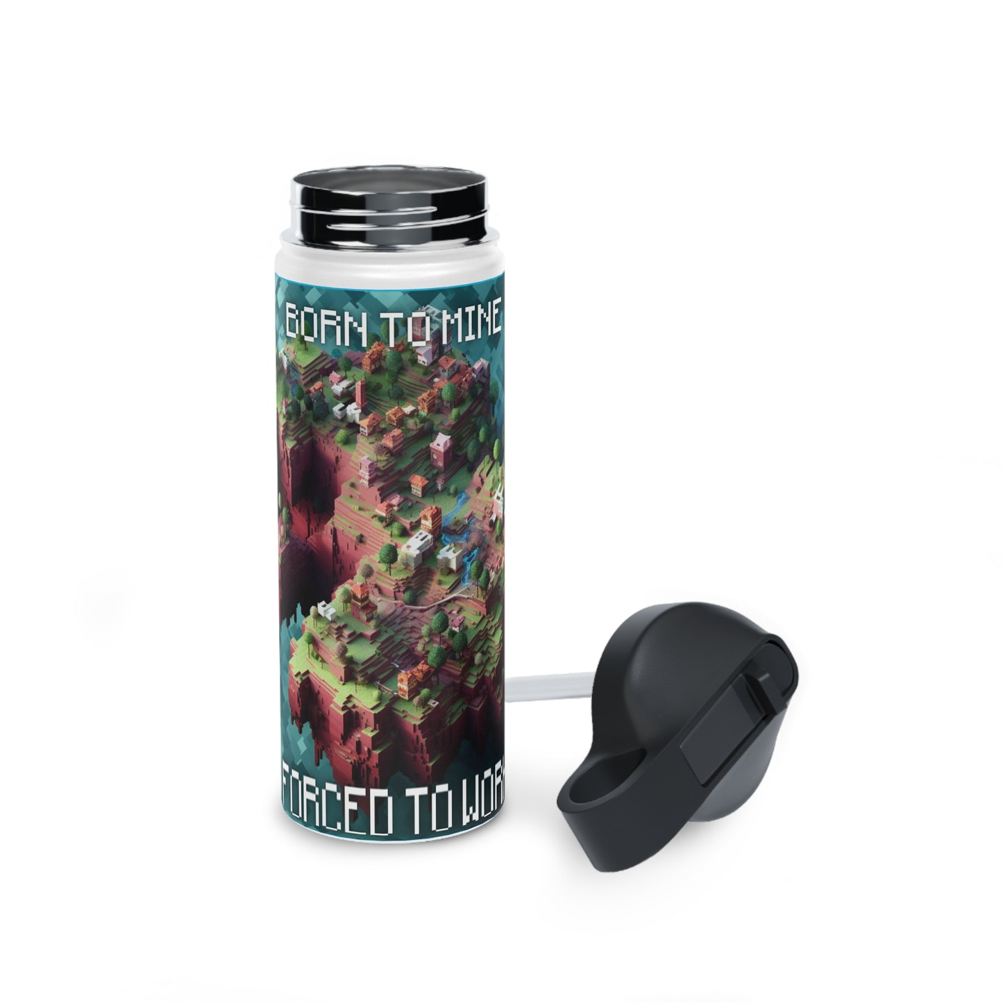 Goated Goods - Minecraft - Born to mine, forced to work  - Stainless Steel Water Bottle, Standard Lid