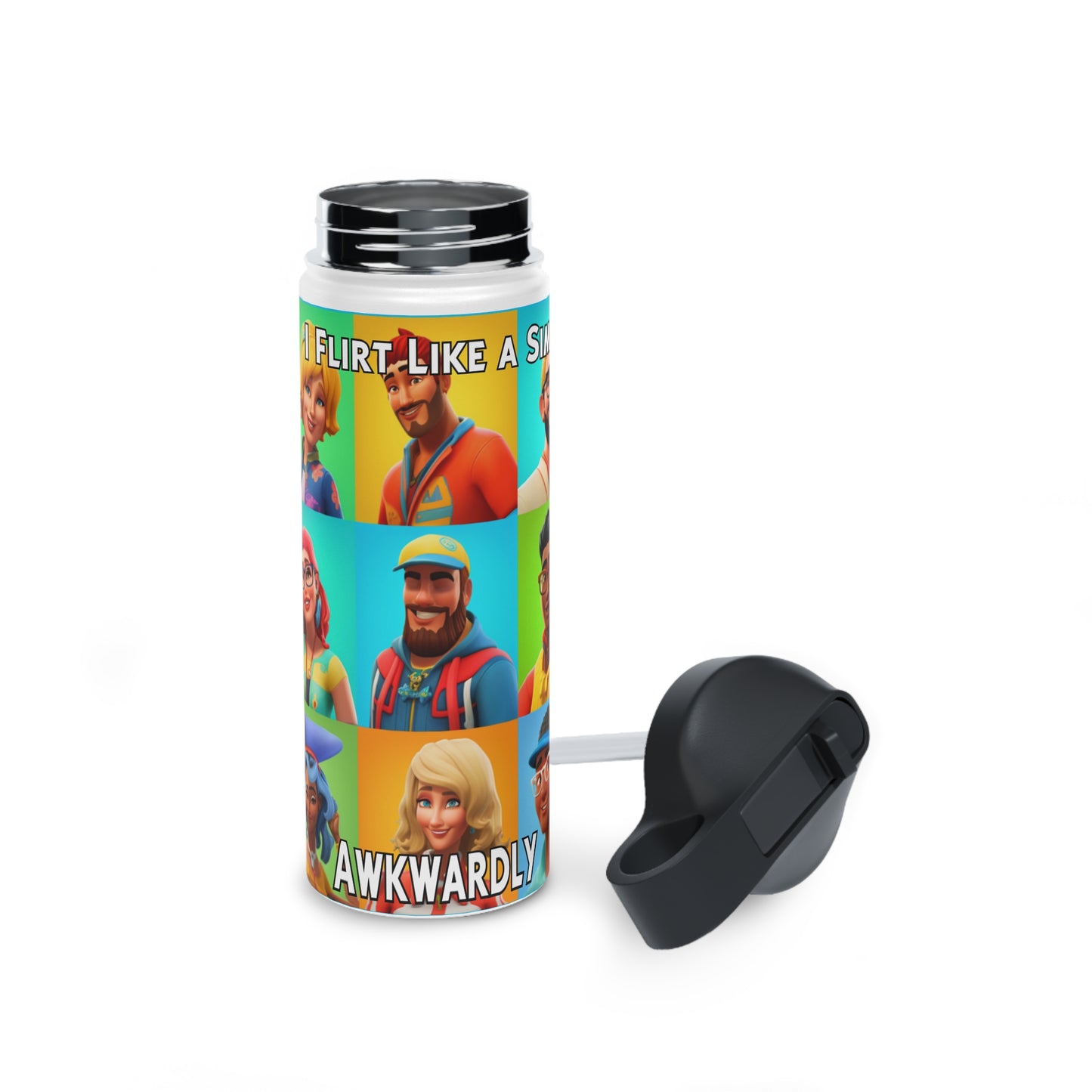 Goated Goods - The Sims - I Flirt Like a Sim Awkwardly  - Stainless Steel Water Bottle, Standard Lid