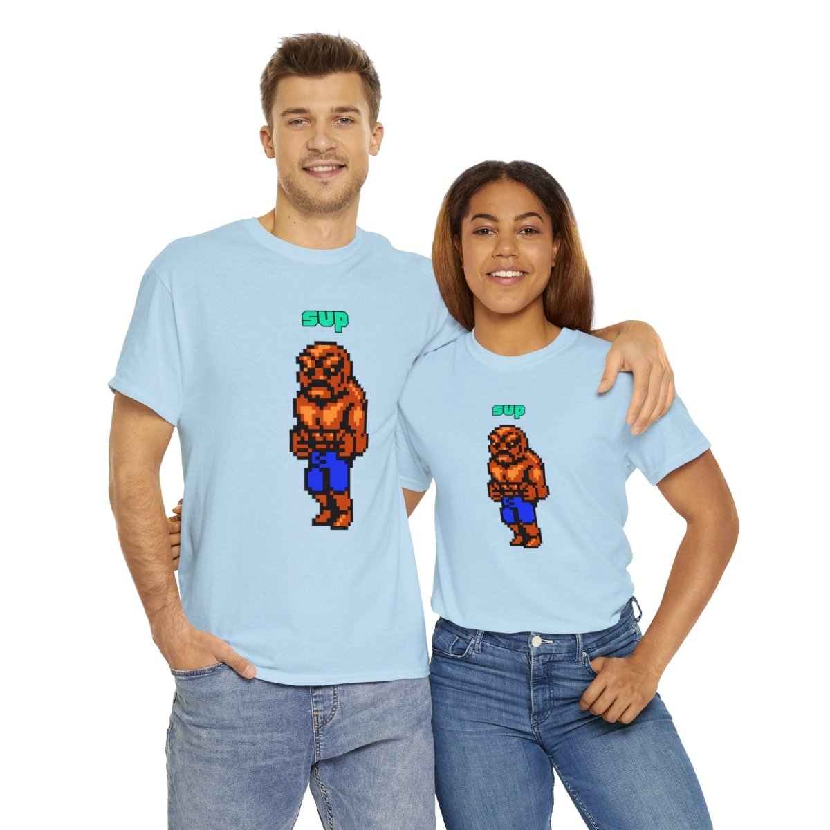 Goated Goods - All Gamers - Double Dragon Abobo Sup - Unisex T-shirt - Light Blue - S