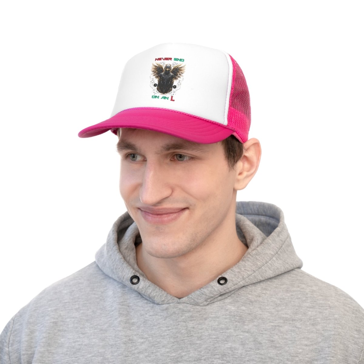 Goated Goods - All Gamers - Never end on an L - Trucker Hat - Pink - One size