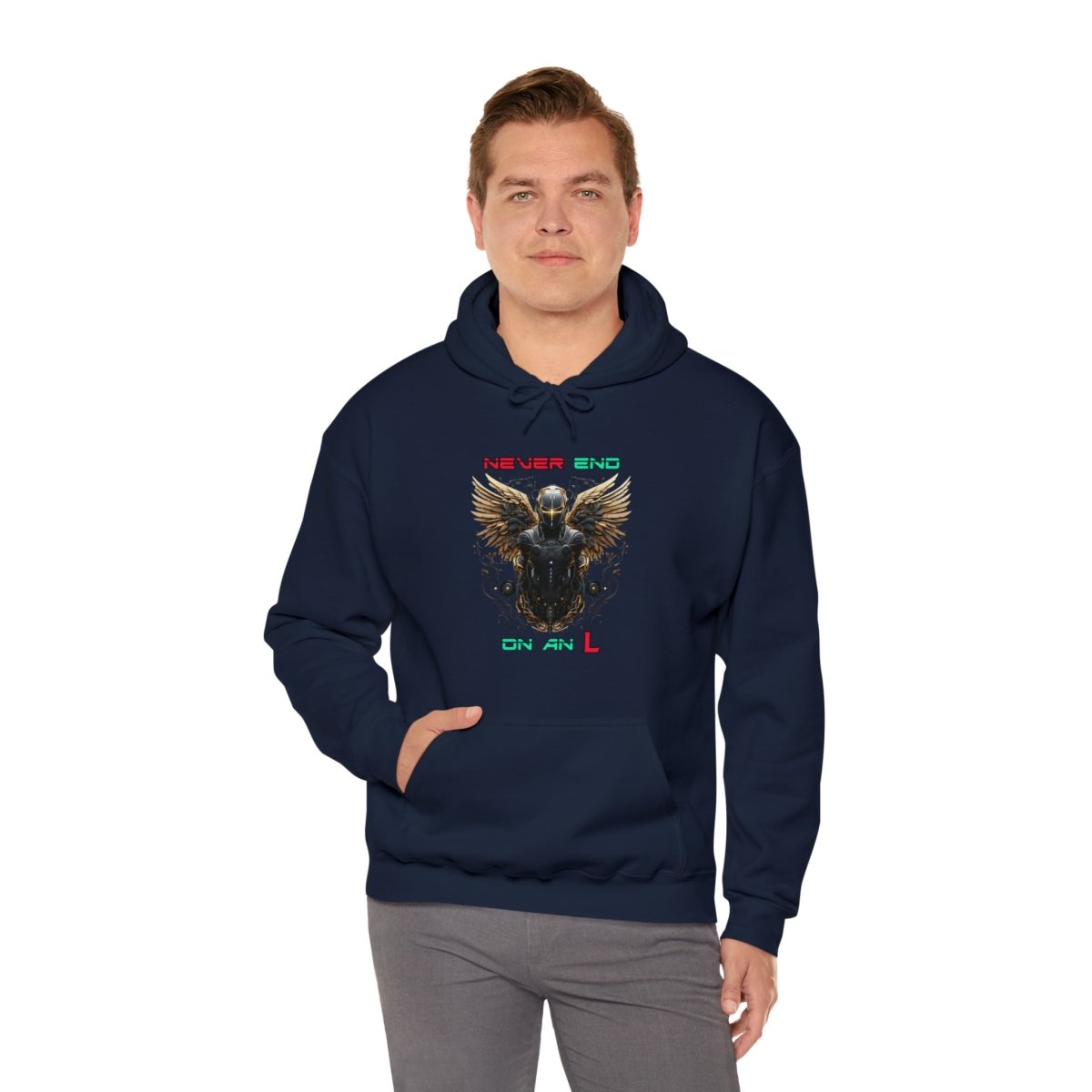 Goated Goods - All Gamers - Never end on an L - Unisex Hoodie - Navy - S