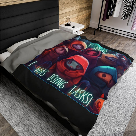 Goated Goods - Among Us - I swear, I was doing tasks! - Velveteen Plush Blanket - 60" × 80" -