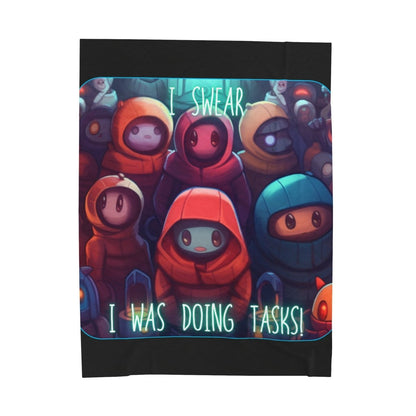 Goated Goods - Among Us - I swear, I was doing tasks! - Velveteen Plush Blanket - 60" × 80" -