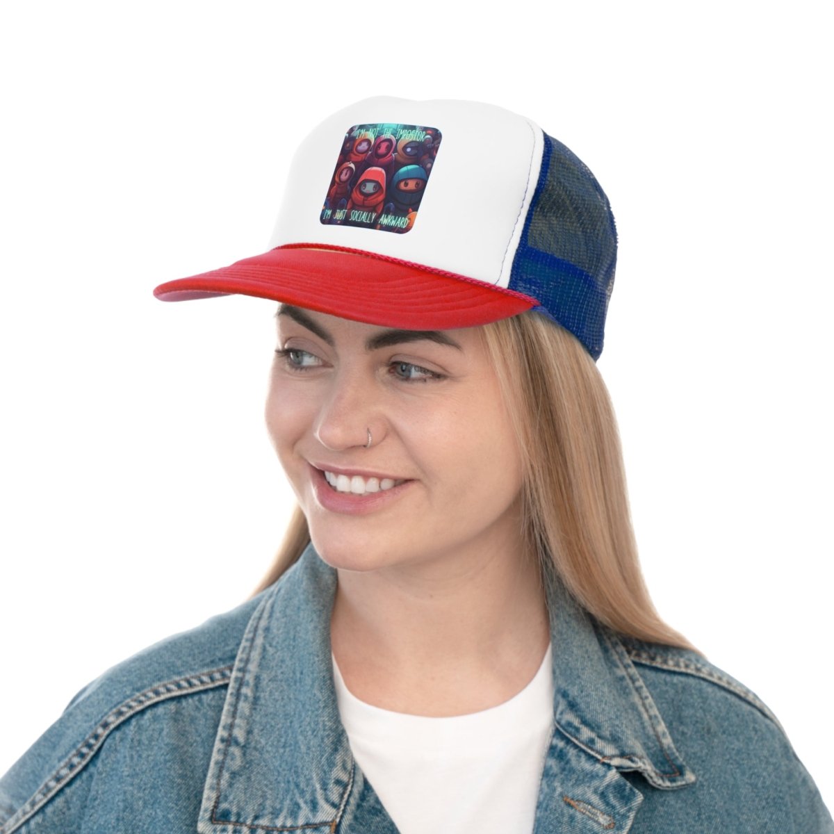 Goated Goods - Among Us - Socially Awkward - Trucker Hat - Blue/Red - One size