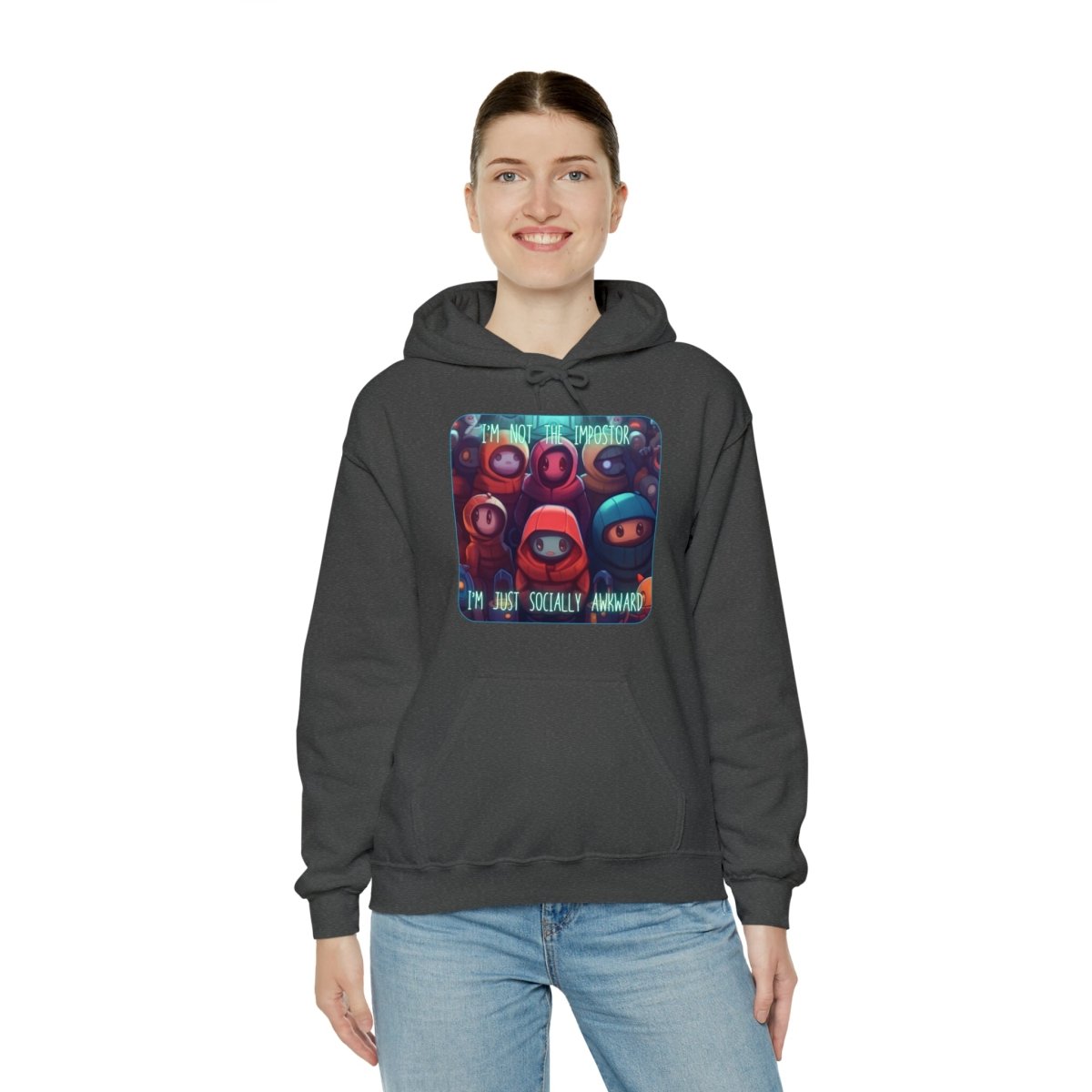 Goated Goods - Among Us - Socially Awkward - Unisex Hoodie - Dark Heather - S