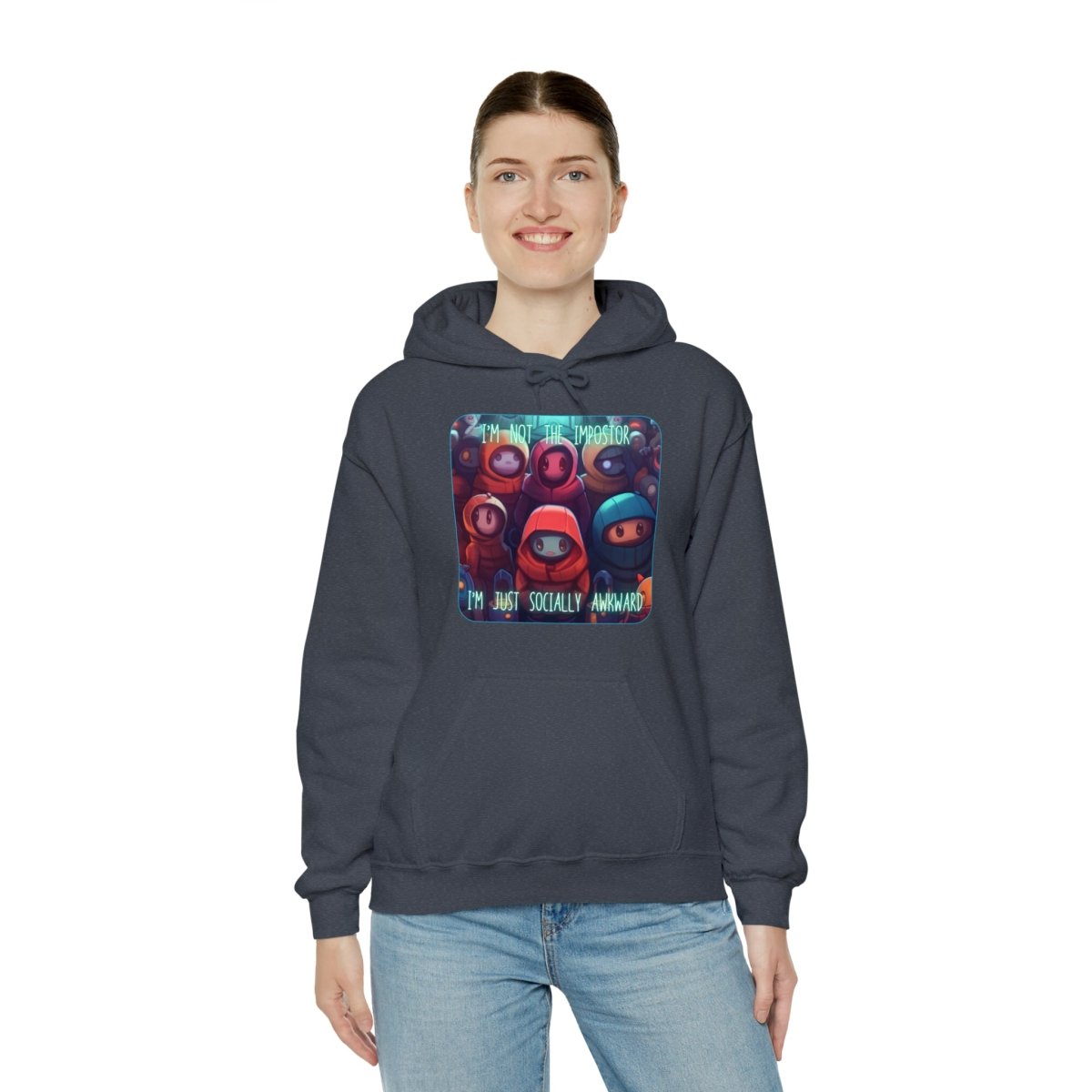 Goated Goods - Among Us - Socially Awkward - Unisex Hoodie - Heather Navy - S