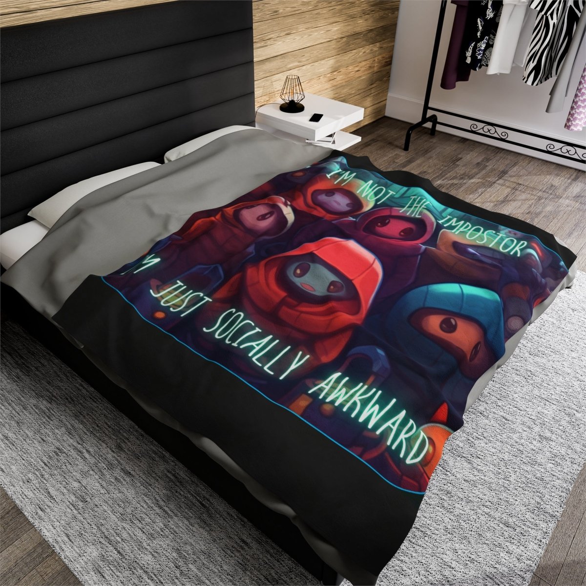 Goated Goods - Among Us - Socially Awkward - Velveteen Plush Blanket - 60" × 80" -