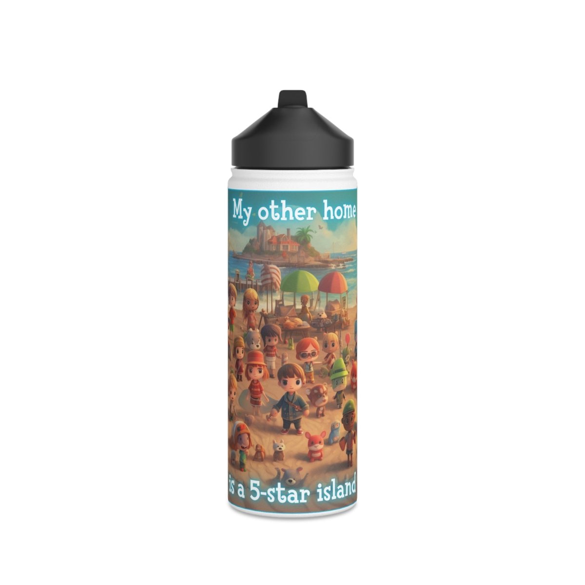 Goated Goods - Animal Xing - My other home is a 5-star island - Stainless Steel Water Bottle, Standard Lid - 18oz - White