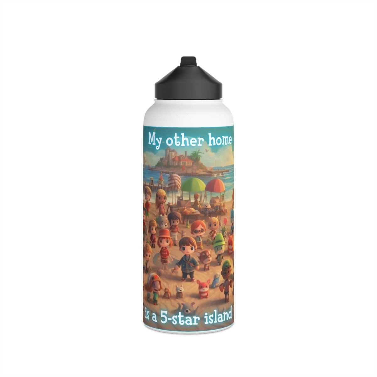 Goated Goods - Animal Xing - My other home is a 5-star island - Stainless Steel Water Bottle, Standard Lid - 32oz - White