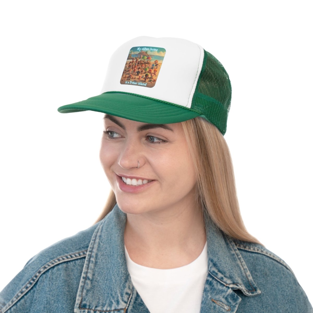 Goated Goods - Animal Xing - My other home is a 5-star island - Trucker Hat - Green - One size