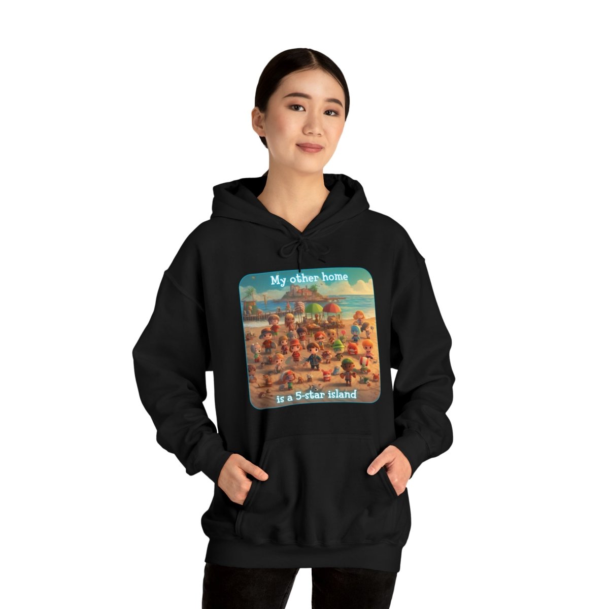 Goated Goods - Animal Xing - My other home is a 5-star island - Unisex Hoodie - Black - S