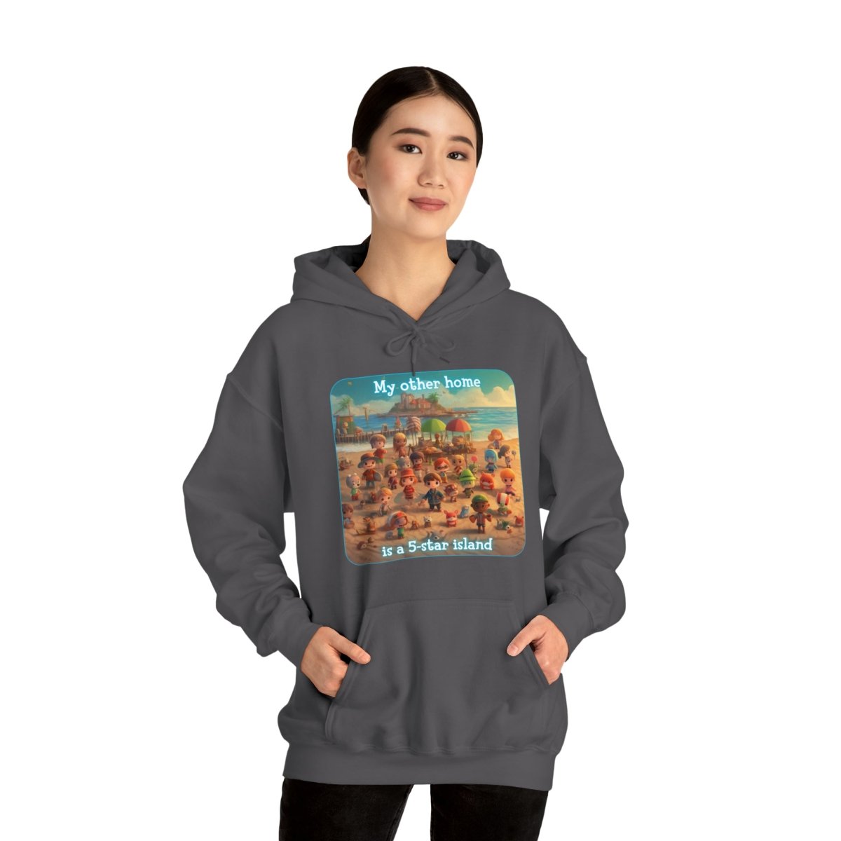 Goated Goods - Animal Xing - My other home is a 5-star island - Unisex Hoodie - Charcoal - S