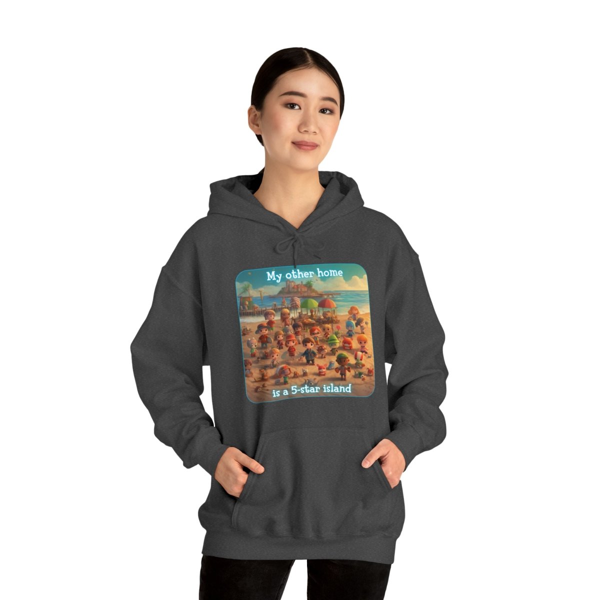 Goated Goods - Animal Xing - My other home is a 5-star island - Unisex Hoodie - Dark Heather - S