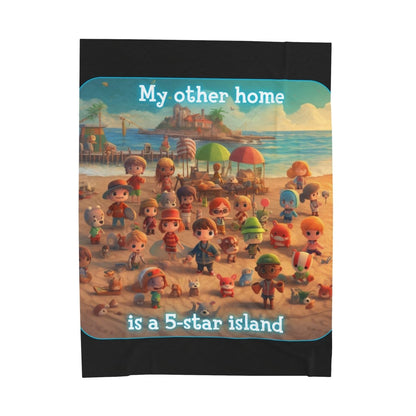 Goated Goods - Animal Xing - My other home is a 5-star island - Velveteen Plush Blanket - 60" × 80" -