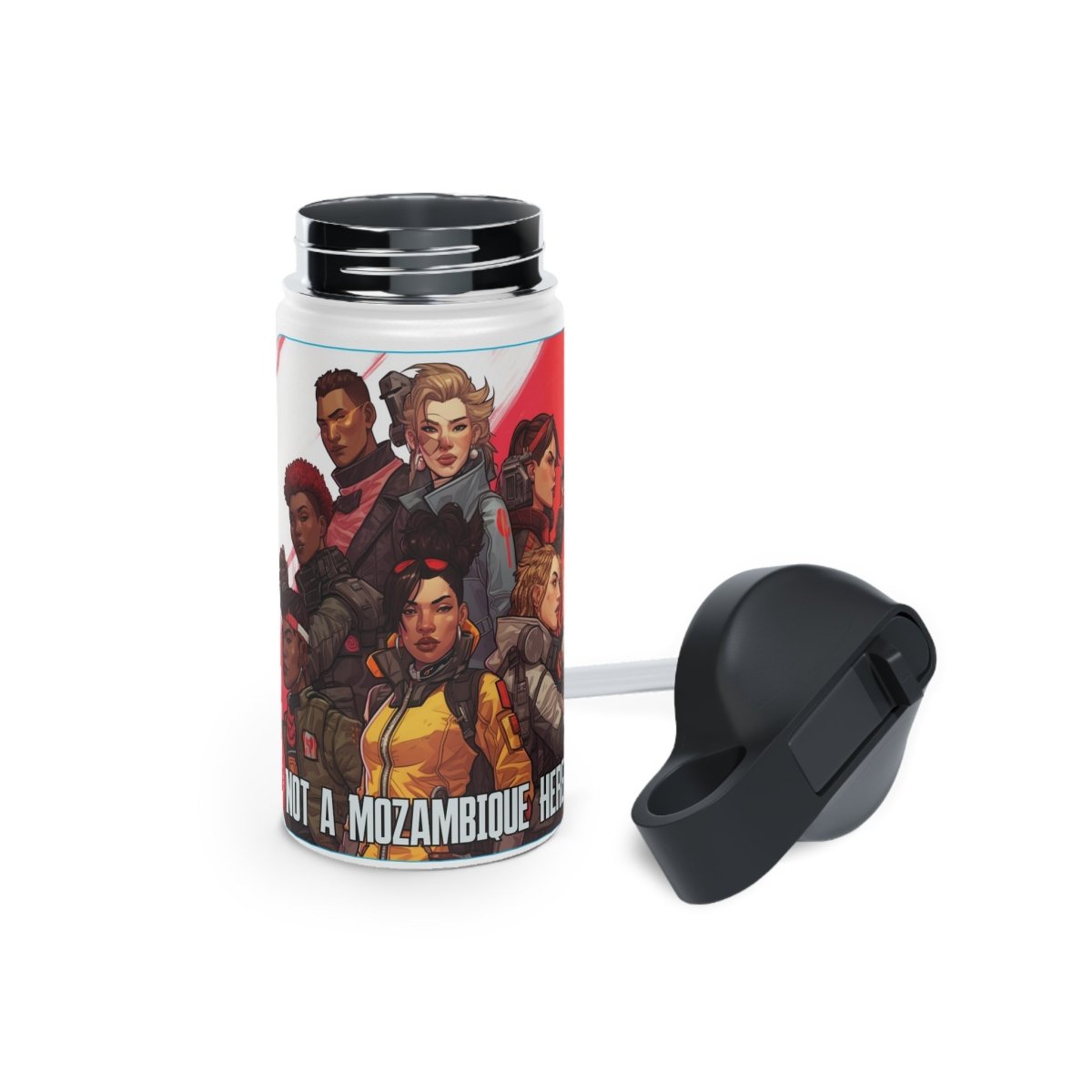 Goated Goods - Apex Legends - Not a Mozambique Here! - Stainless Steel Water Bottle, Standard Lid - 12oz - White