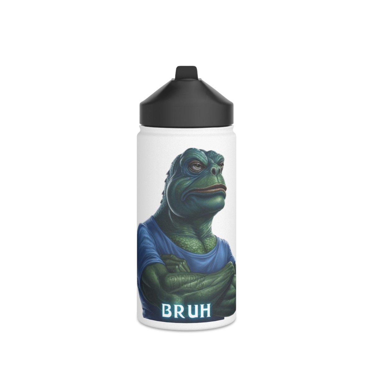 Goated Goods - Bruh Pepe - Stainless Steel Water Bottle, Standard Lid - 12oz - White