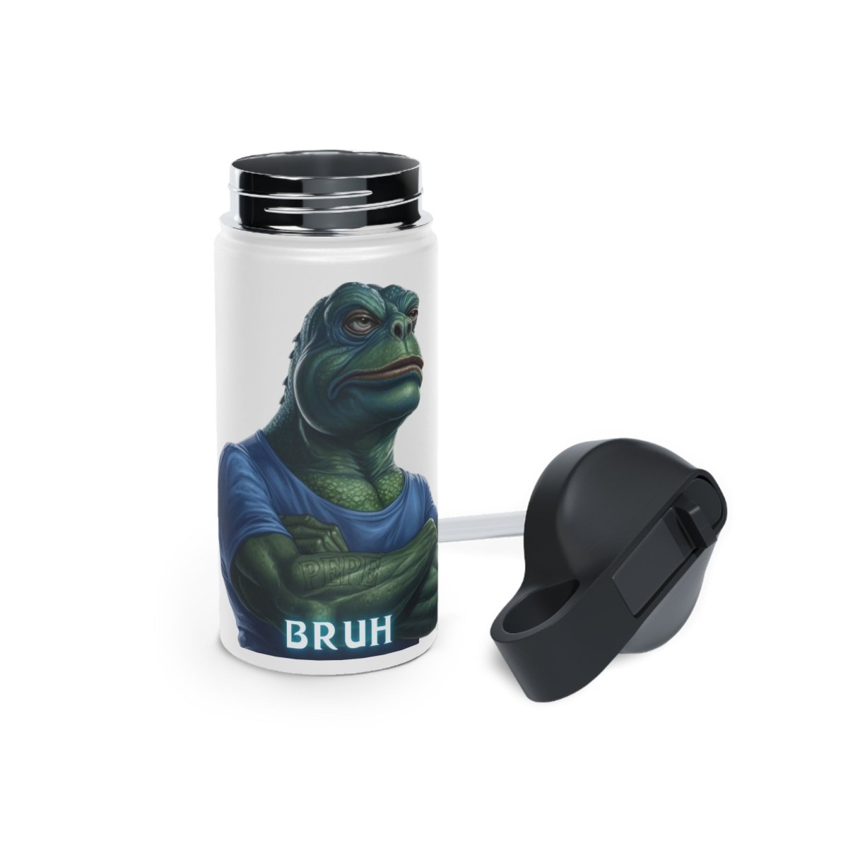 Goated Goods - Bruh Pepe - Stainless Steel Water Bottle, Standard Lid - 12oz - White