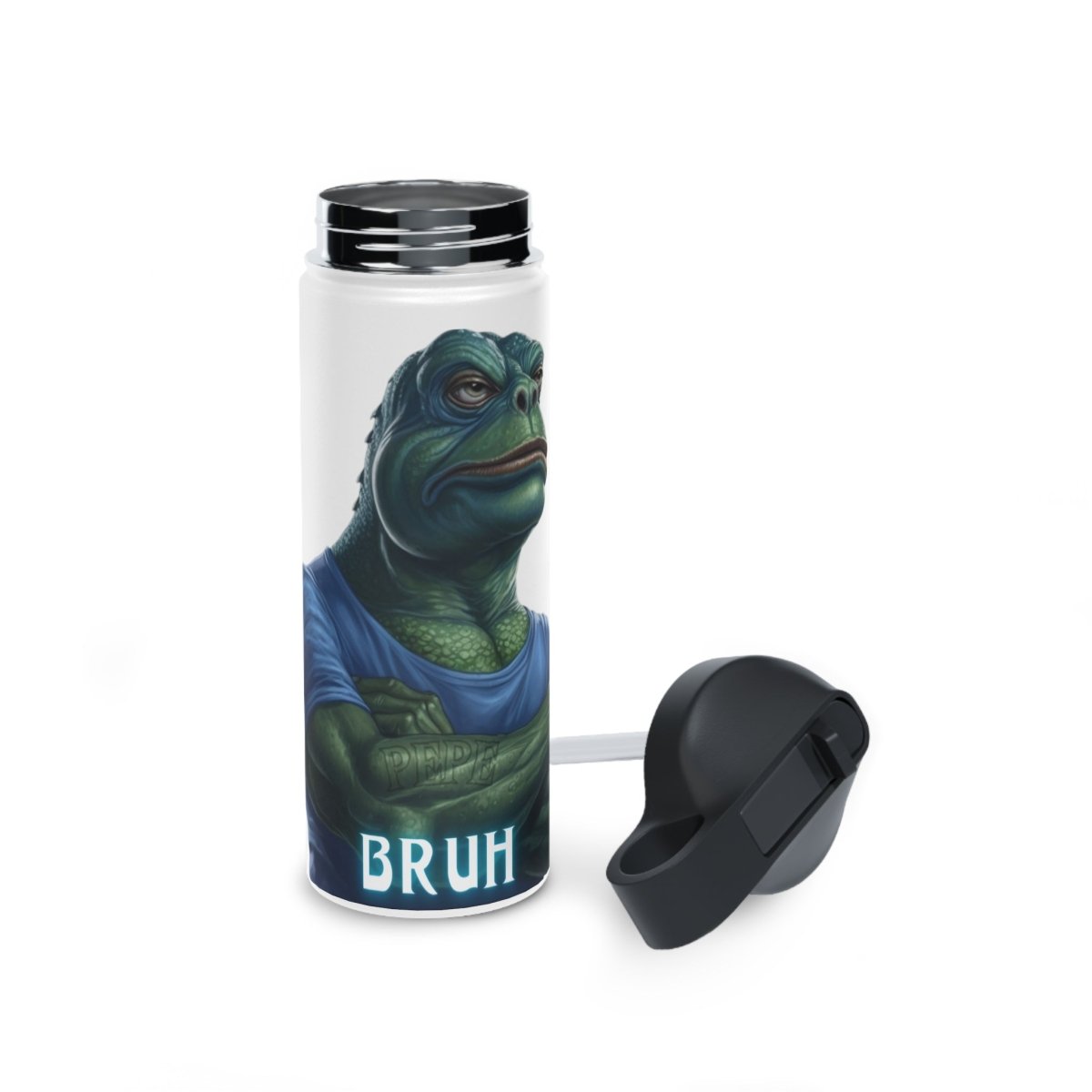 Goated Goods - Bruh Pepe - Stainless Steel Water Bottle, Standard Lid - 18oz - White