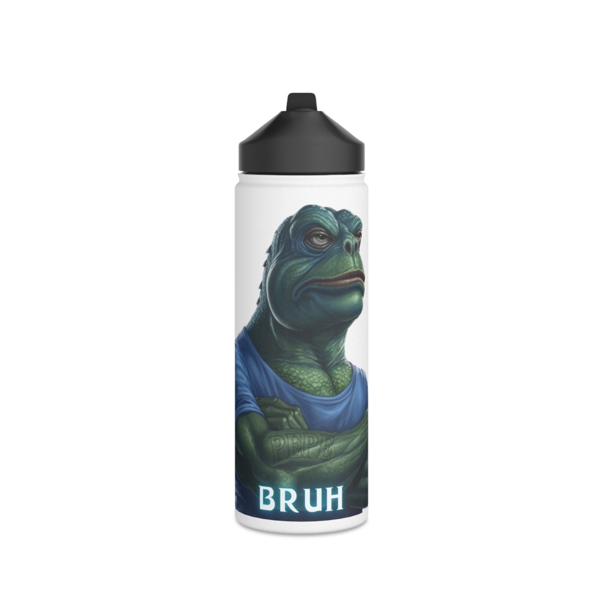 Goated Goods - Bruh Pepe - Stainless Steel Water Bottle, Standard Lid - 18oz - White