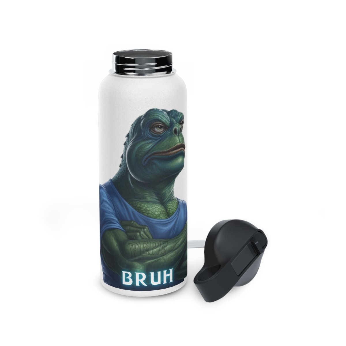 Goated Goods - Bruh Pepe - Stainless Steel Water Bottle, Standard Lid - 32oz - White