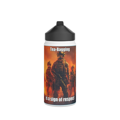 Goated Goods - Call of Duty - Tea-Bagging is a sign of respect - Stainless Steel Water Bottle, Standard Lid - 12oz - White