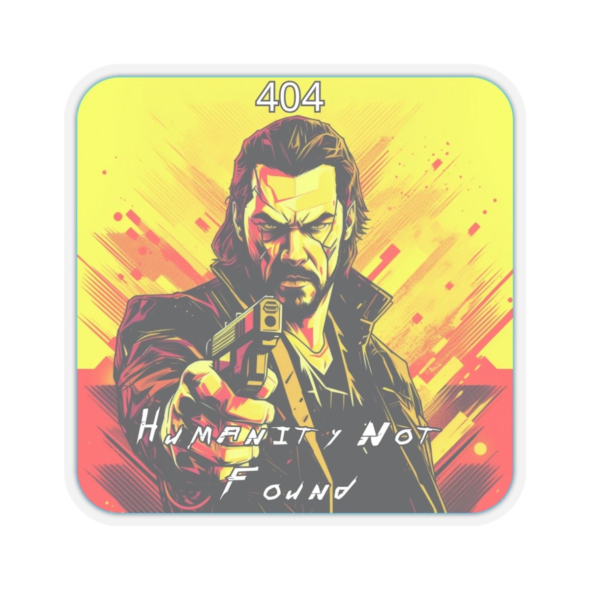 Goated Goods - Cyberpunk 2077 - 404 Humanity Not Found - Kiss-Cut Transparent Sticker - 2" × 2" - Transparent