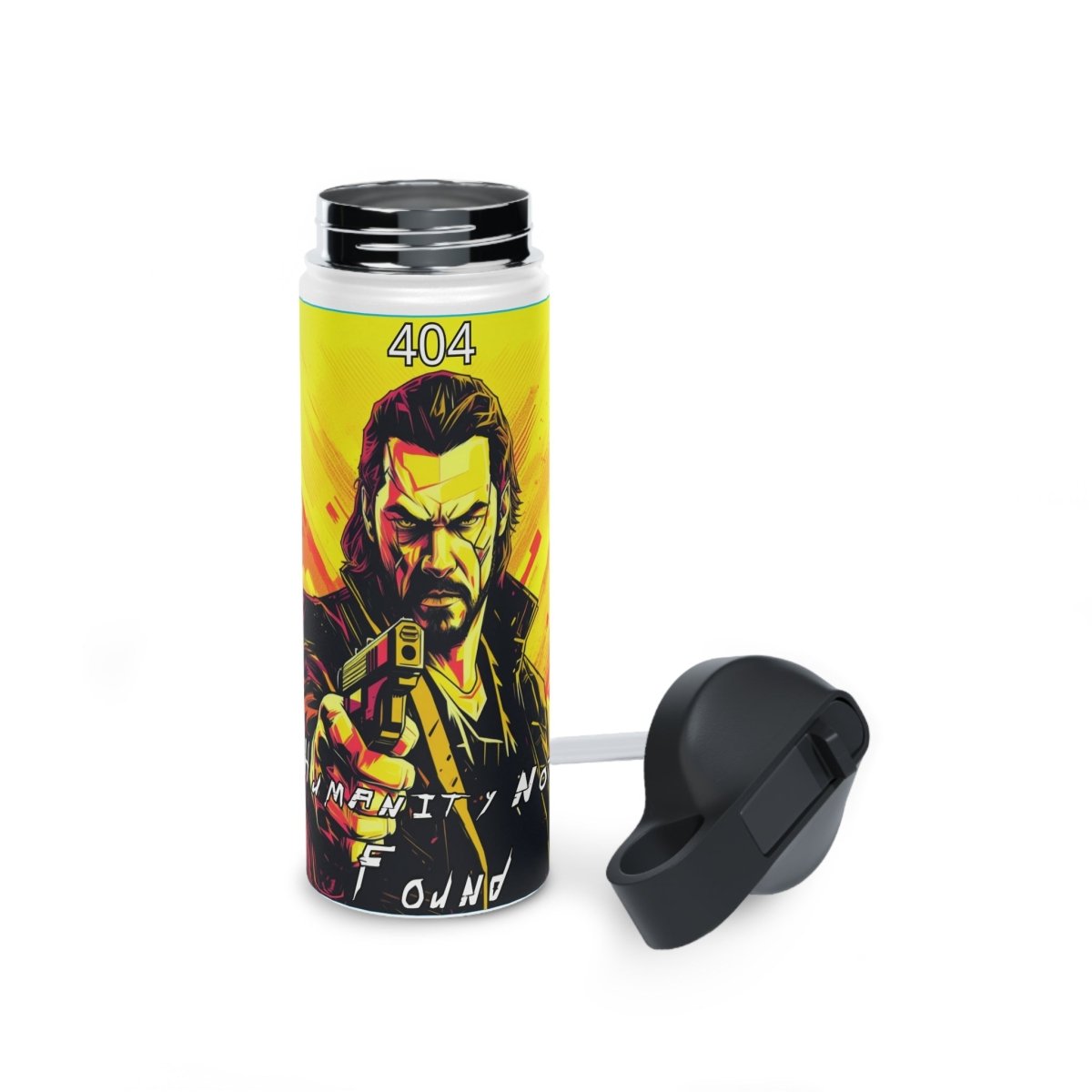 Goated Goods - Cyberpunk 2077 - 404 Humanity Not Found - Stainless Steel Water Bottle, Standard Lid - 18oz - White