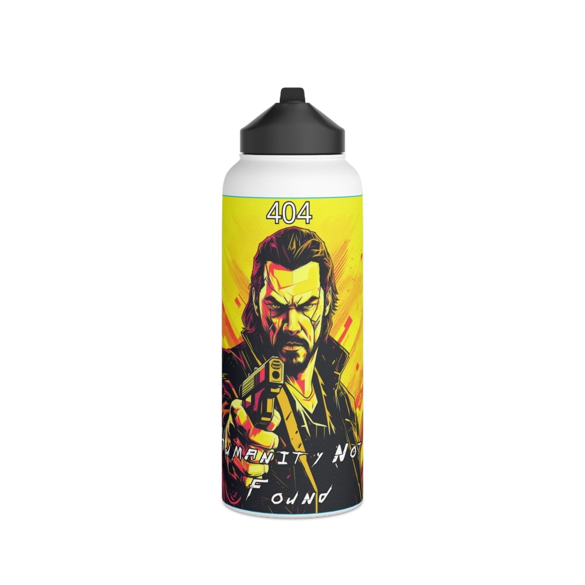 Goated Goods - Cyberpunk 2077 - 404 Humanity Not Found - Stainless Steel Water Bottle, Standard Lid - 32oz - White