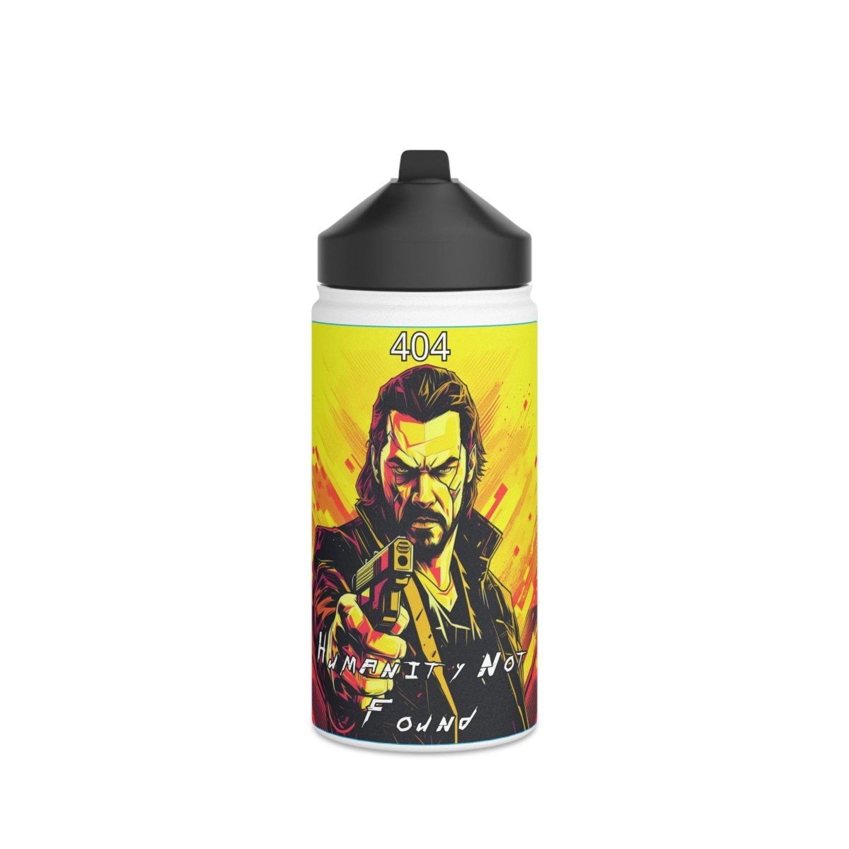 Goated Goods - Cyberpunk 2077 - 404 Humanity Not Found - Stainless Steel Water Bottle, Standard Lid - 32oz - White