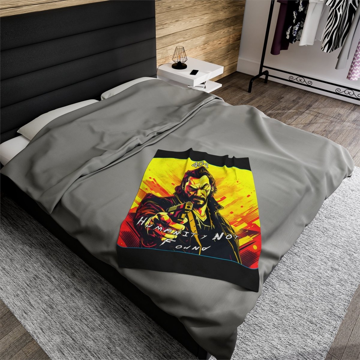 Goated Goods - Cyberpunk 2077 - 404 Humanity Not Found - Velveteen Plush Blanket - 30" × 40" -