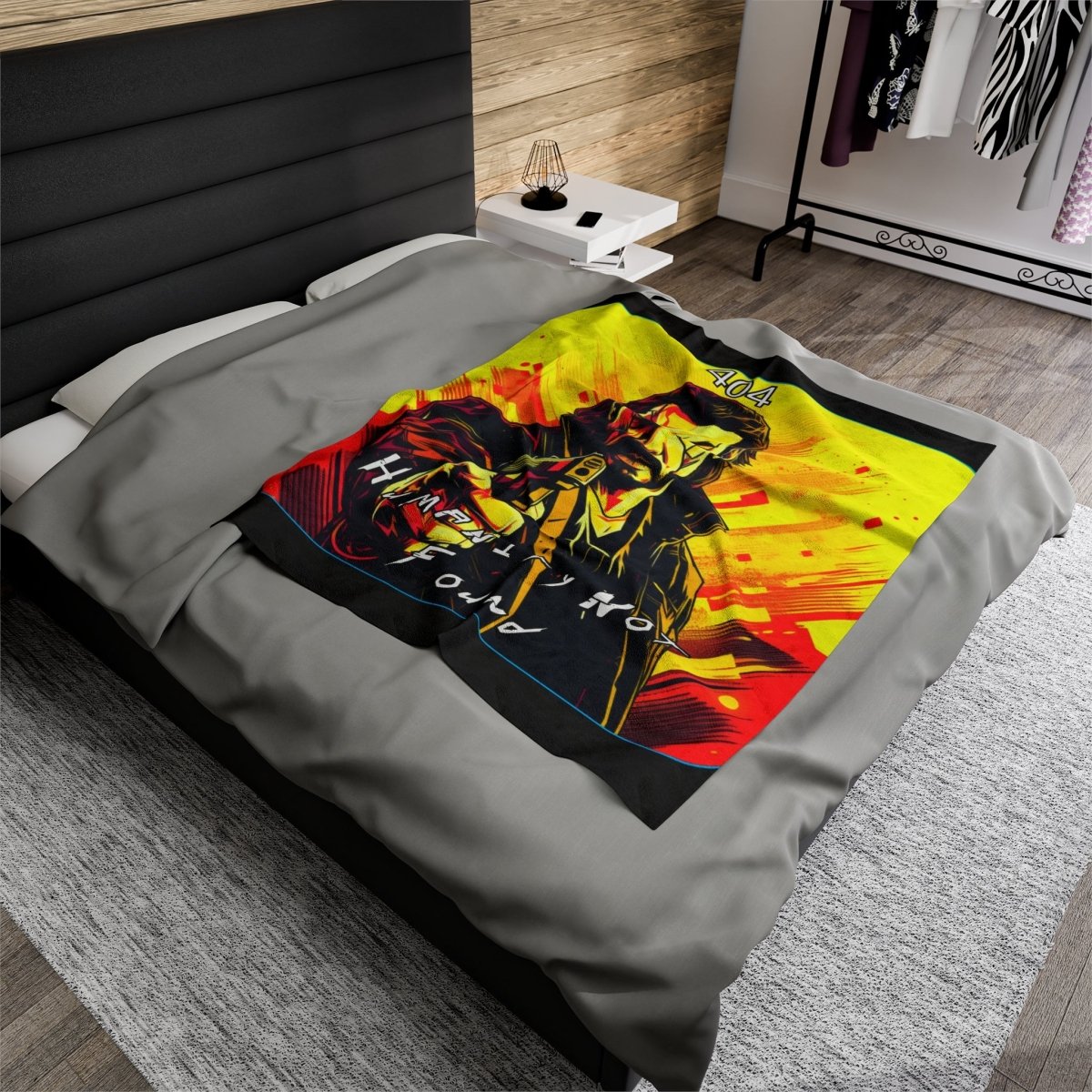 Goated Goods - Cyberpunk 2077 - 404 Humanity Not Found - Velveteen Plush Blanket - 50" × 60" -