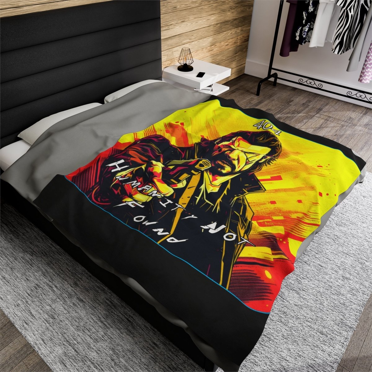 Goated Goods - Cyberpunk 2077 - 404 Humanity Not Found - Velveteen Plush Blanket - 60" × 80" -