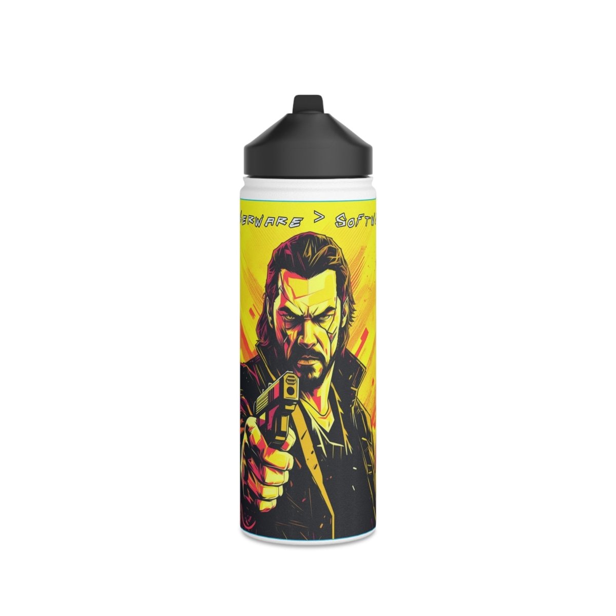 Goated Goods - Cyberpunk 2077 - Cyberware Software - Stainless Steel Water Bottle, Standard Lid - 18oz - White