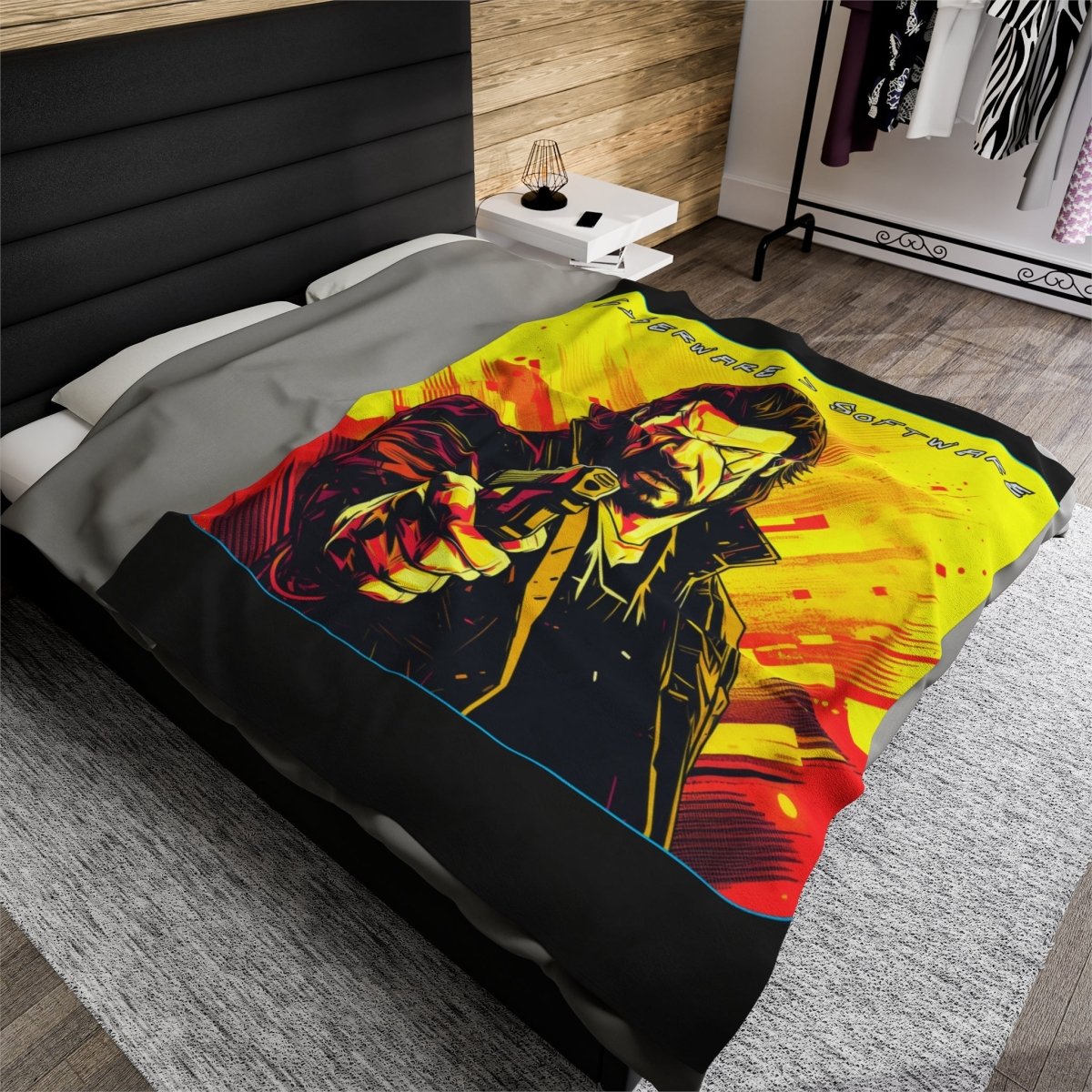 Goated Goods - Cyberpunk 2077 - Cyberware Software - Velveteen Plush Blanket - 60" × 80" -