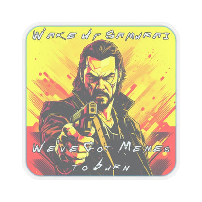 Goated Goods - Cyberpunk 2077 - Wake Up, Samurai - Kiss-Cut Transparent Sticker - 3" × 3" - Transparent