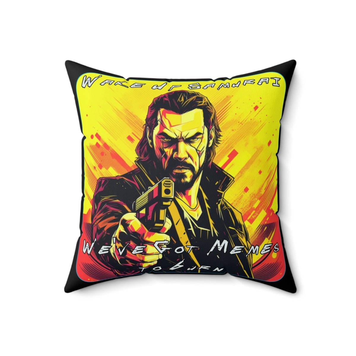 Goated Goods - Cyberpunk 2077 - Wake Up, Samurai - Square Pillow - 18" × 18" -