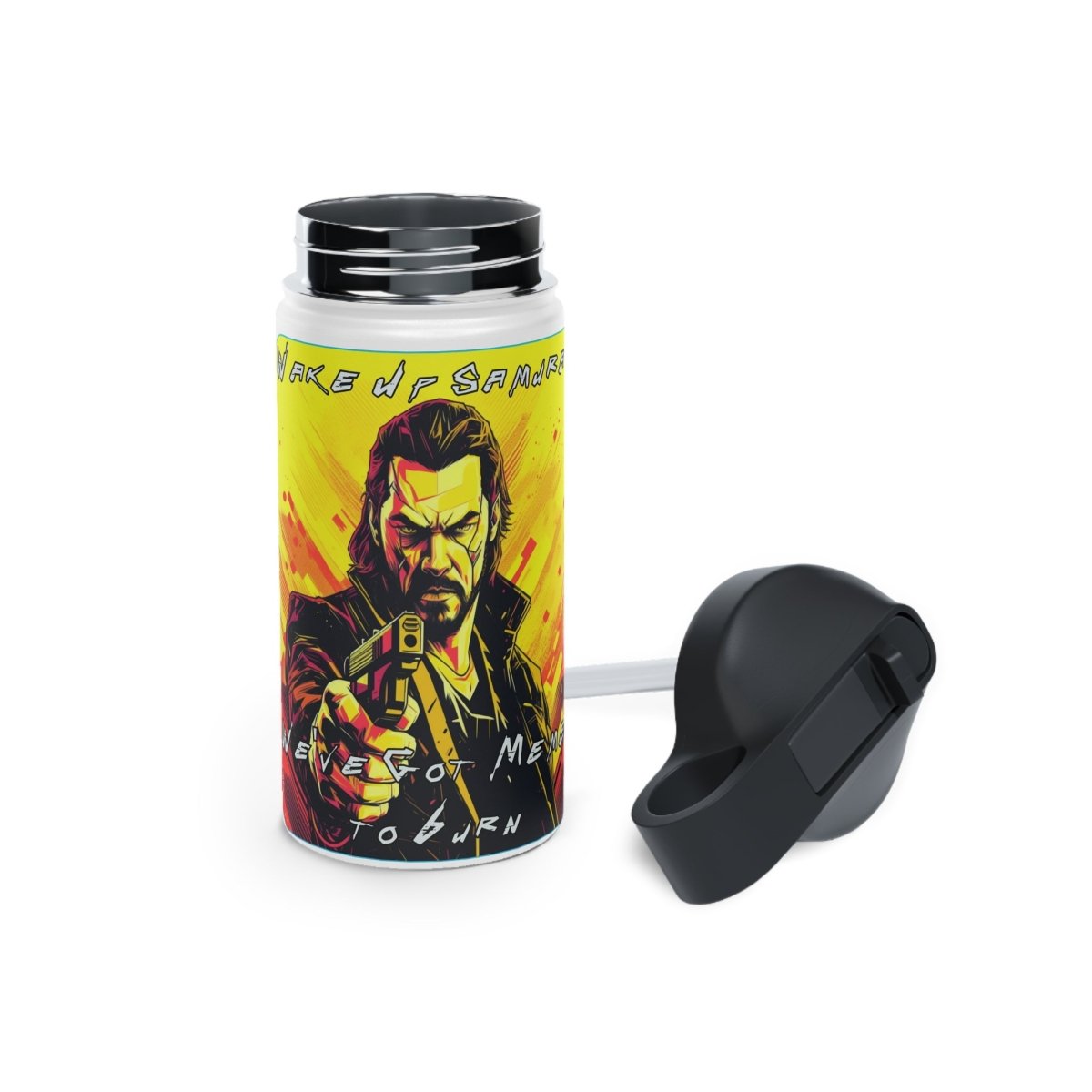 Goated Goods - Cyberpunk 2077 - Wake Up, Samurai - Stainless Steel Water Bottle, Standard Lid - 12oz - White