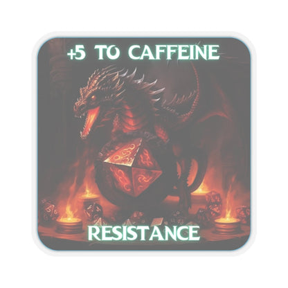 Goated Goods - D&D - +5 to Caffeine Resistance - Kiss-Cut Transparent Sticker - 3" × 3" - Transparent