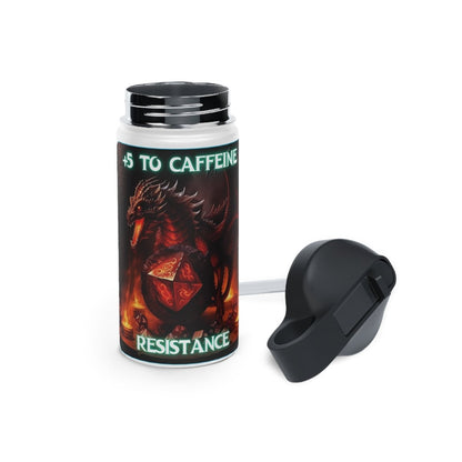 Goated Goods - D&D - +5 to Caffeine Resistance - Stainless Steel Water Bottle, Standard Lid - 12oz - White