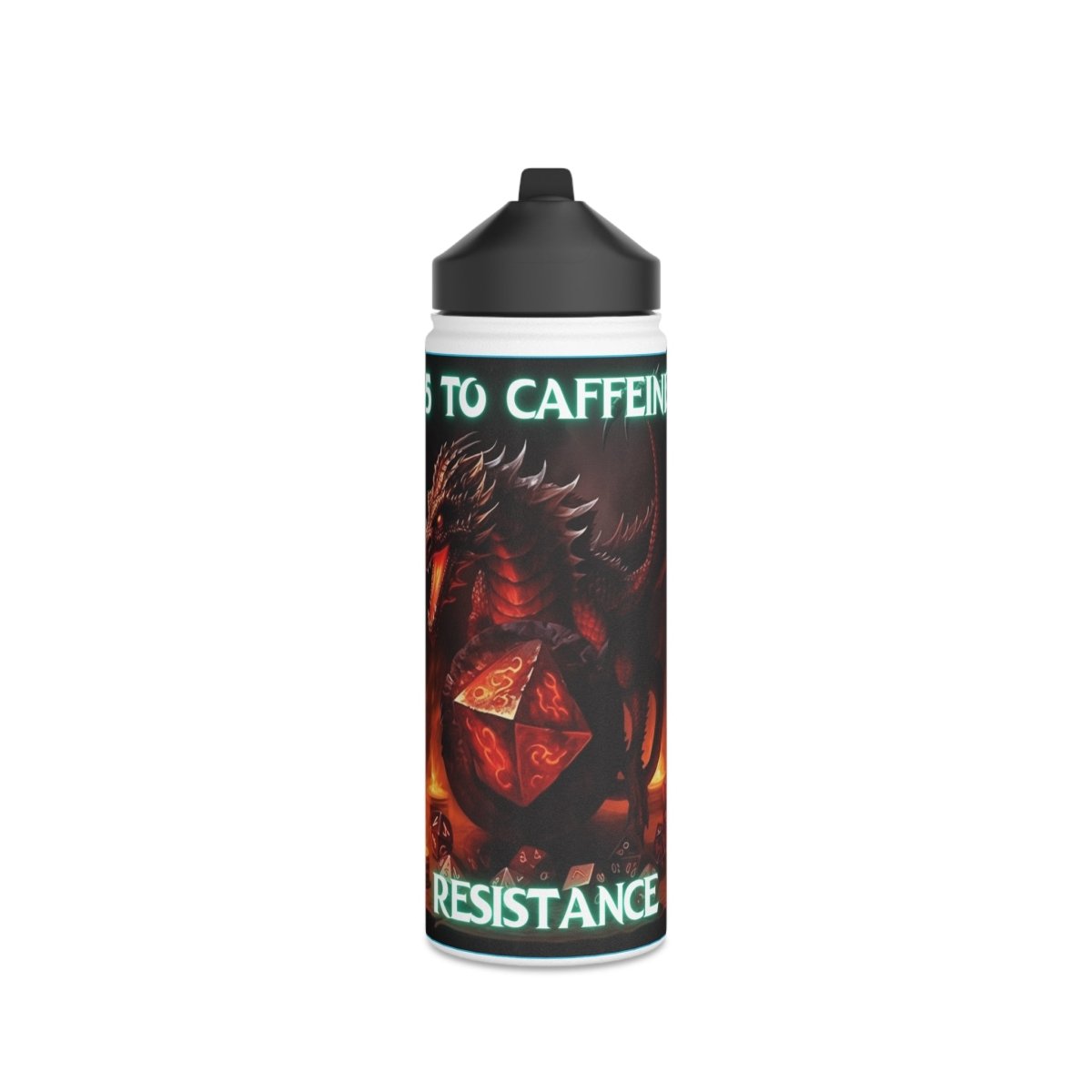 Goated Goods - D&D - +5 to Caffeine Resistance - Stainless Steel Water Bottle, Standard Lid - 18oz - White