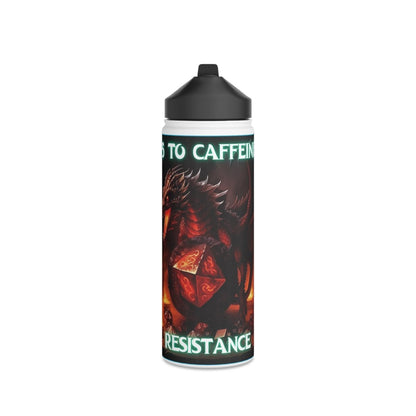 Goated Goods - D&D - +5 to Caffeine Resistance - Stainless Steel Water Bottle, Standard Lid - 18oz - White