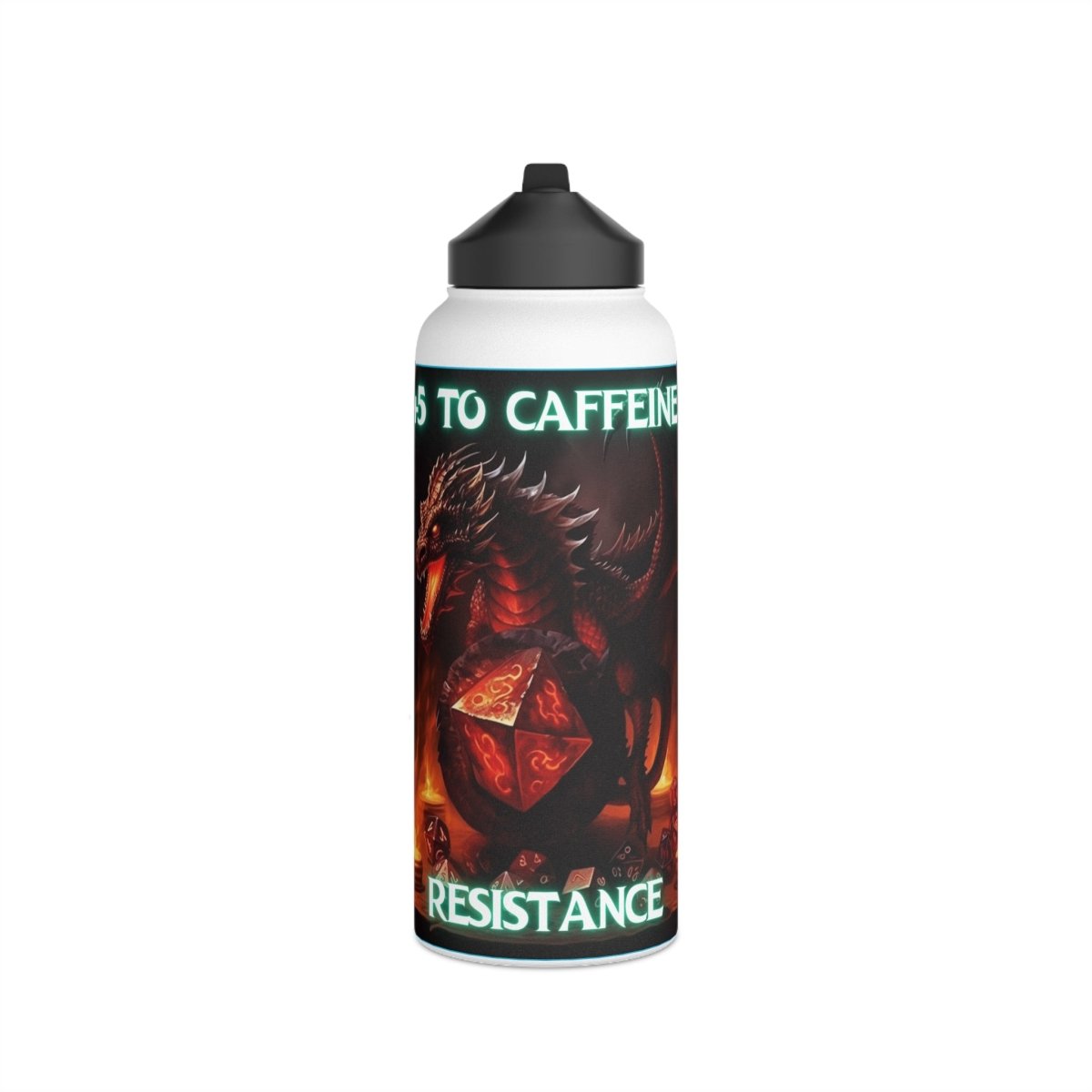 Goated Goods - D&D - +5 to Caffeine Resistance - Stainless Steel Water Bottle, Standard Lid - 32oz - White