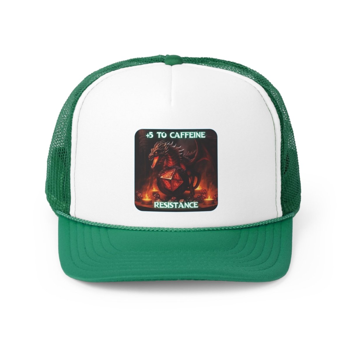 Goated Goods - D&D - +5 to Caffeine Resistance - Trucker Hat - Green - One size