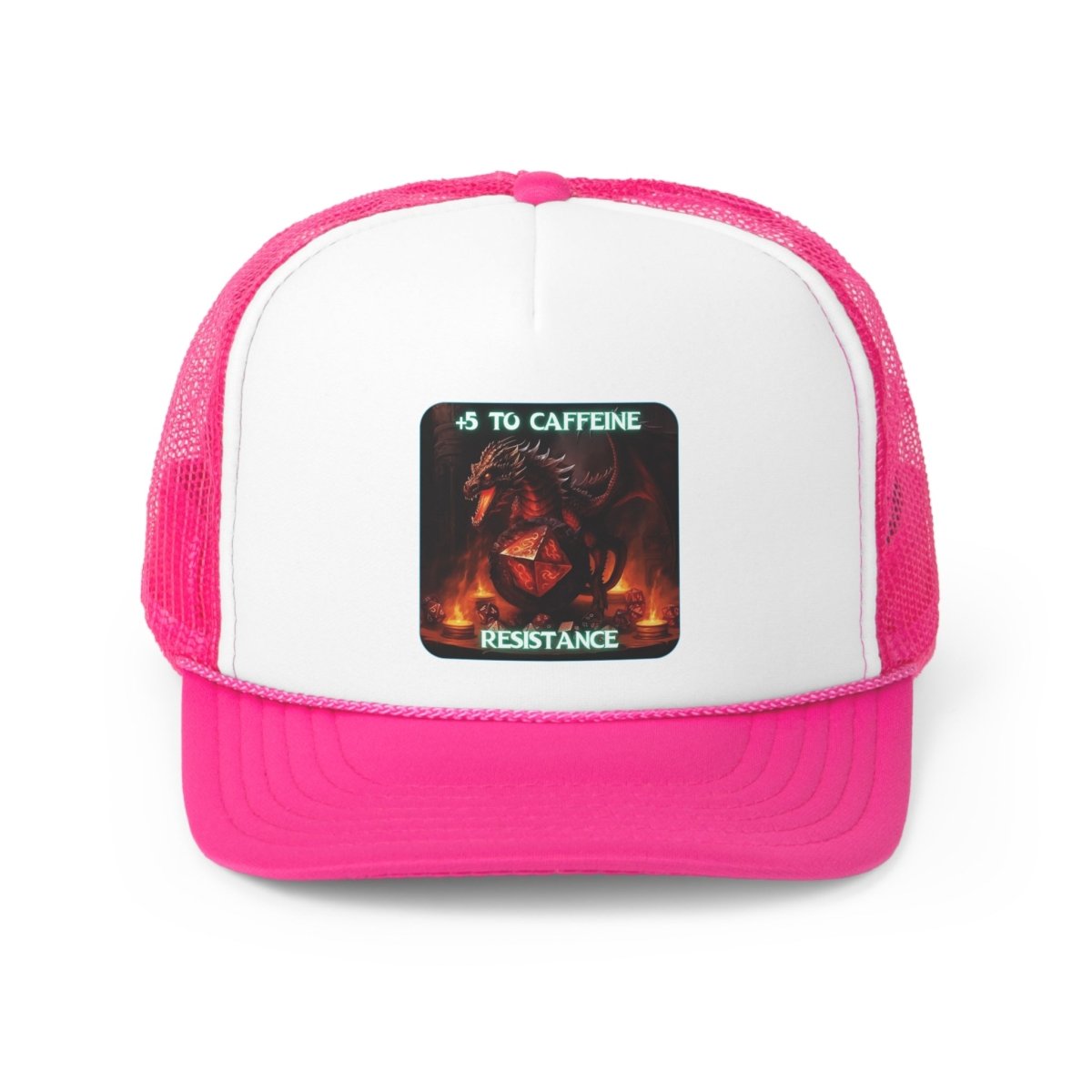 Goated Goods - D&D - +5 to Caffeine Resistance - Trucker Hat - Pink - One size