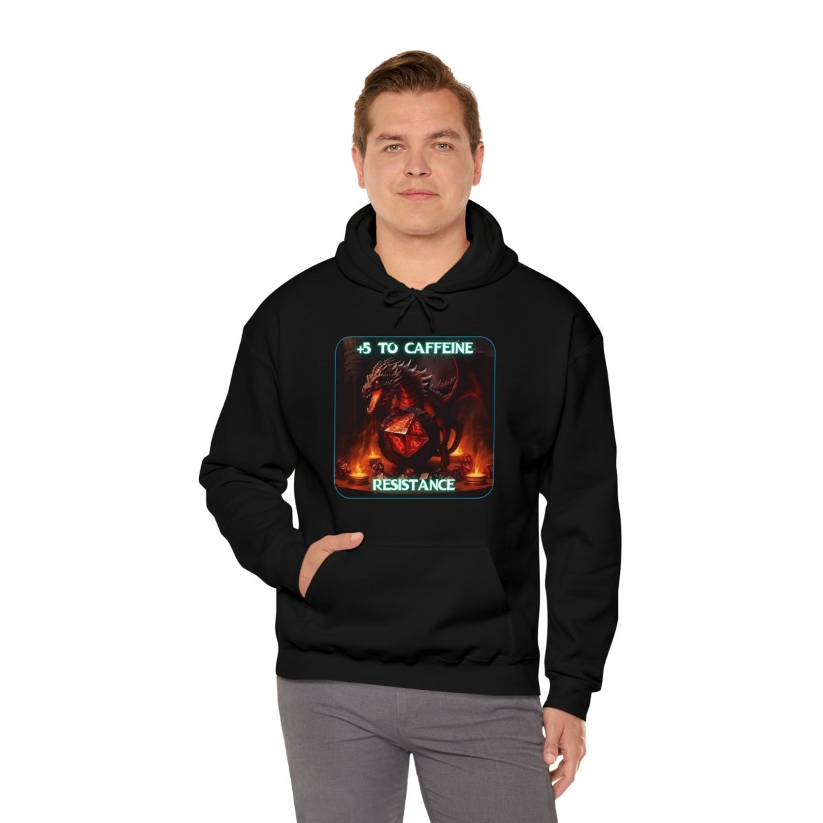 Goated Goods - D&D - +5 to Caffeine Resistance - Unisex Hoodie - Black - S