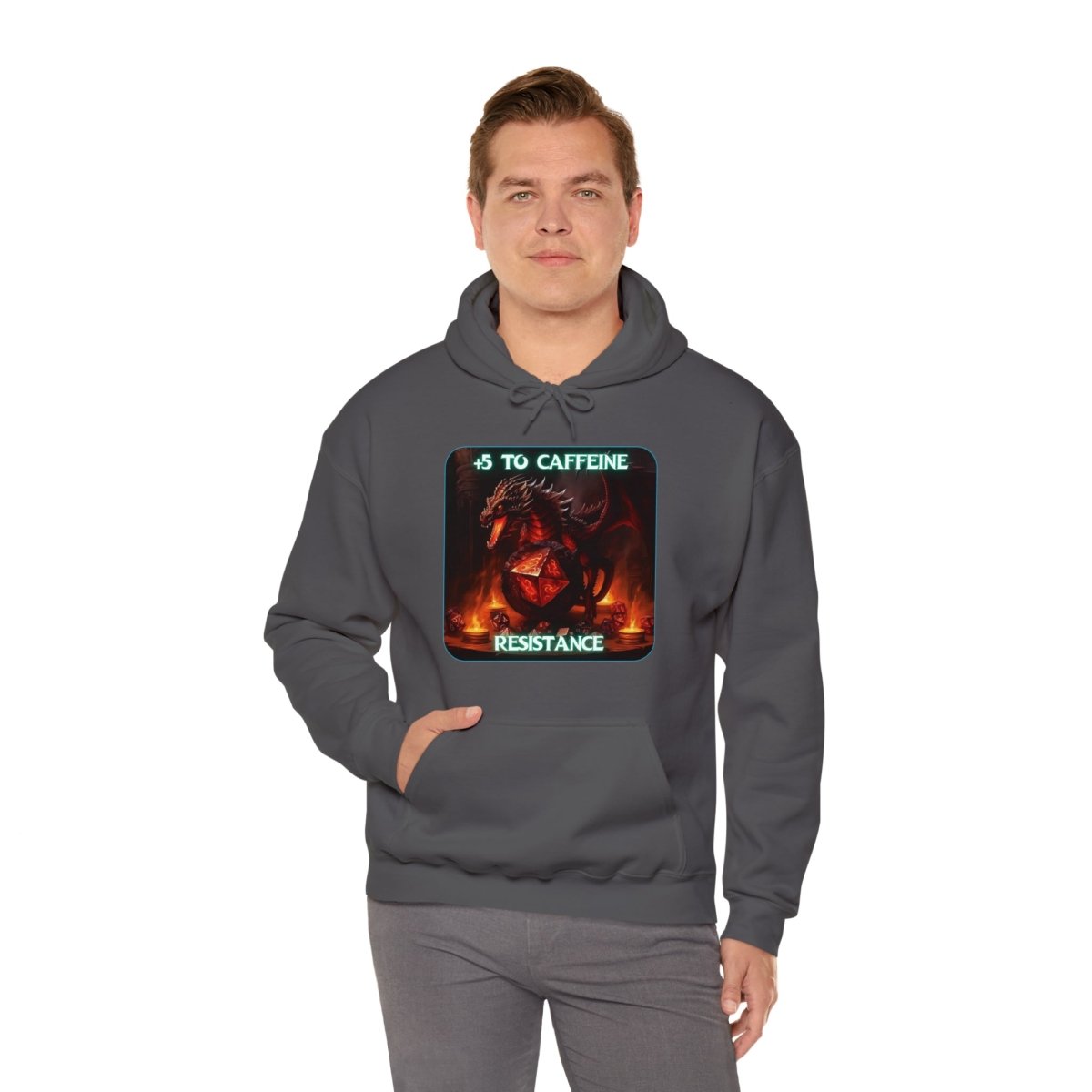 Goated Goods - D&D - +5 to Caffeine Resistance - Unisex Hoodie - Charcoal - S